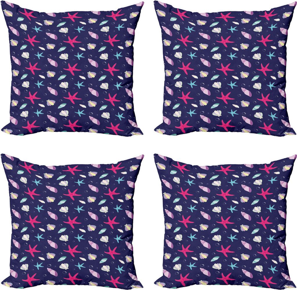 ABAKUHAUS Navy und Blush Kissenbezug Set (4 Stück), nautisches Leben, Moderner Doppelseitiger Digitaldruck, 50 cm x 50 cm, Mehrfarbig