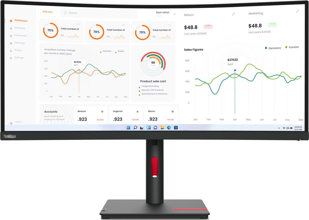 Lenovo ThinkVision T34w30 Moniteur LED incurvé WQHD VA 21:9 Image du produit 
