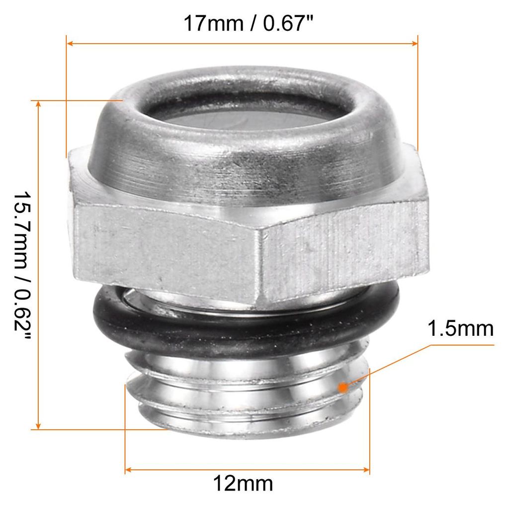 2 Stš¹ck Luftkompressor-?lschauglas 12 x 1,5 mm Gewinde ?lstandsanzeige aus Aluminiumlegierung mit Sechskantkopf-?lanzeigefenster mit O-Ring fš...