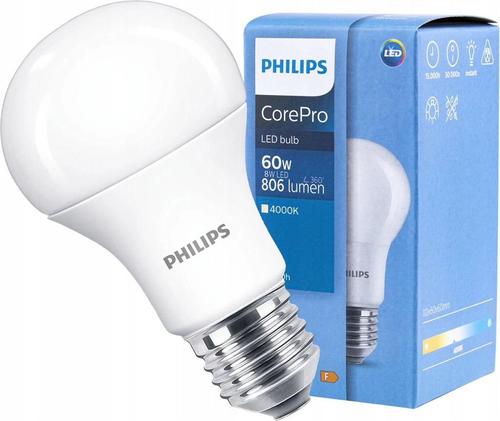 PHIL CorePro LED lamp, 8-60W/840, fitting E27, 806 lumen, Productafbeelding 