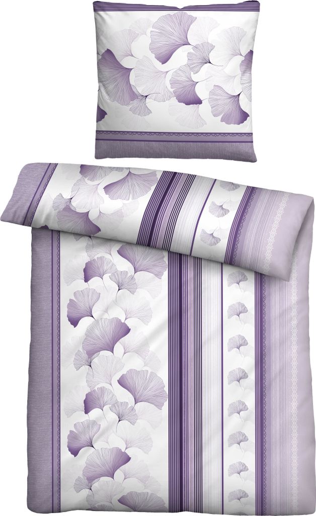 biberna 0615871 Mako-Satin Bettwäsche GINKGO color: flieder, size: 1x 135x200 cm + 1x 80x80 cm