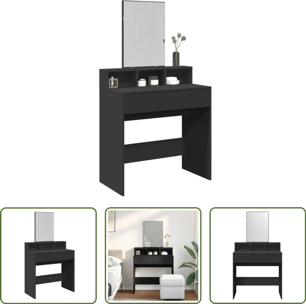The Living Store Comodino con specchio nero 80x41x144,5 cm