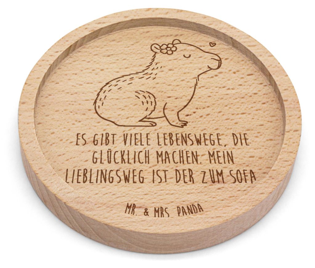 Mr. & Mrs. Panda Tischuntersetzer Capybara Blume - Transparent - Geschenk, gläseruntersetzer, Bierdeckel, Coaster, Lustige Sprüche, Tassenunterse...