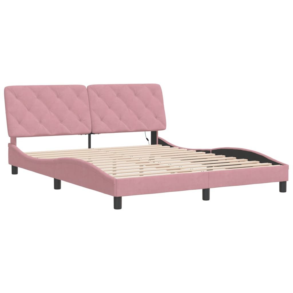 "Winterschlussverkauf "Bettgestell - CLORIS - Doppelbett - Robust und langlebig - mit LED ohne Matratze Rosa 160x200 cm - Einfache Montage - Samt -...