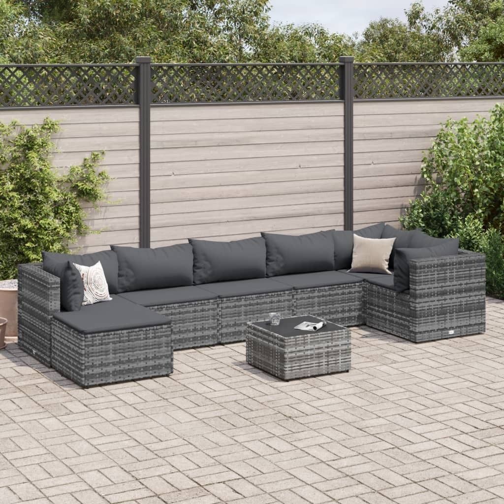 Maison Exclusive - 8-tlg. Garten-Lounge-Set mit Kissen Grau Poly Rattan