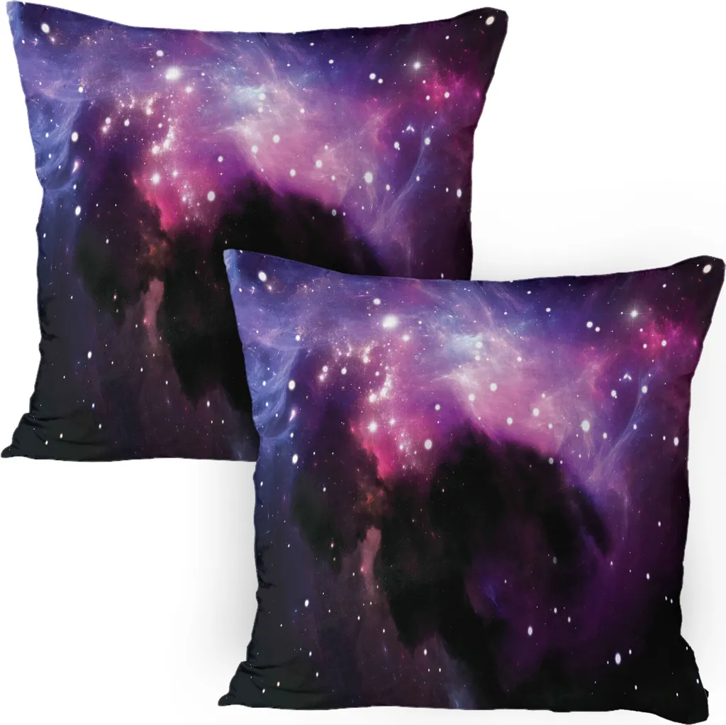 ABAKUHAUS Federa per cuscino confezione da 2, Nebbia futuristica Nuvola di polvere sulla Via Lattea Cosmo Materia oscura Energia interstellare, Federa per cuscino decorativa stampata, 80x80 cm, Viola Blu