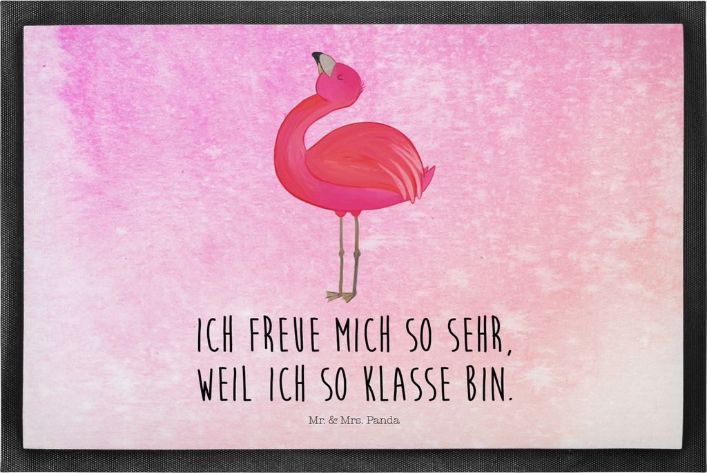 Mr. & Mrs. Panda außenmatte Flamingo Stolz 50 x 75 cm - Aquarell Pink - Geschenk, Gummimatte, Bodenvorleger, Eingangsmatte, Schmutzmatte, Fußabst...