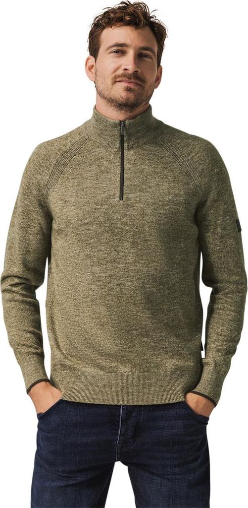 State of Art Pullover grün meliert mit halbem Reißverschluss
