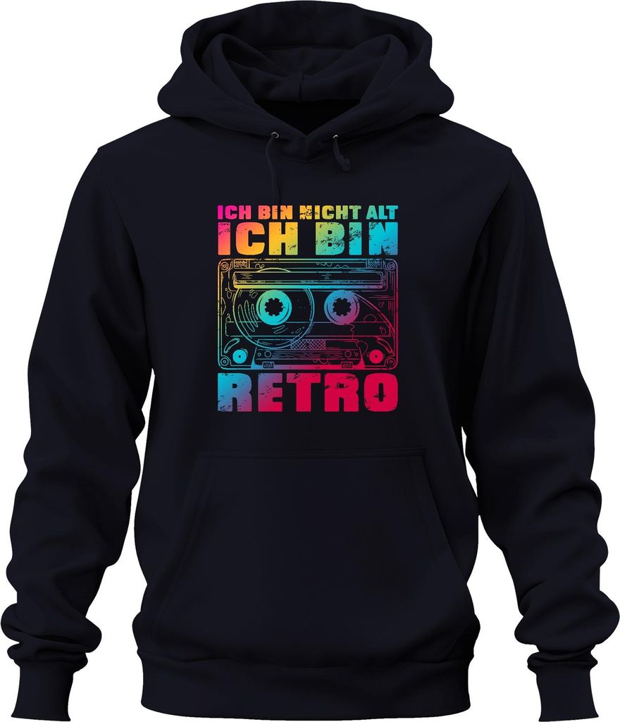 Ich bin nicht alt ich bin retro Kassette 80er Vintage Geschenk Uni Hoodie Kapuzenpullover, Navy, L