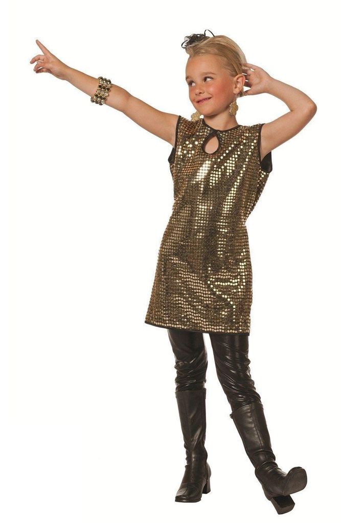 W3126B-140 gold Kinder Paillettenkleid Discokostüm Gr.140