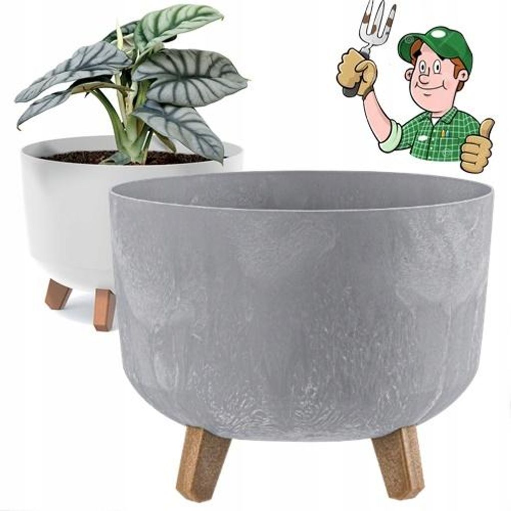 GRAUER BLUMENTOPF MIT BETONEFFEKT, 24 cm, RUND, auf Beinen, Produktbild 