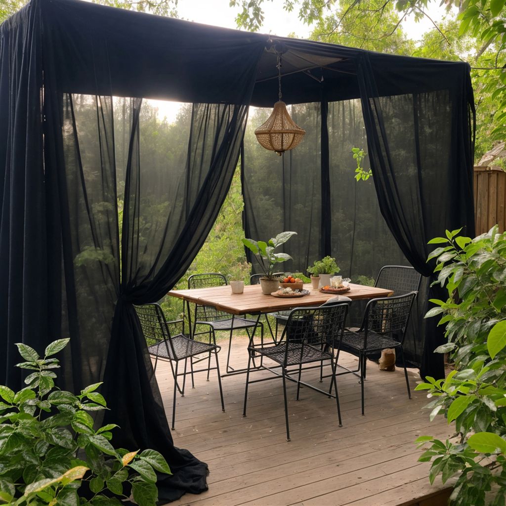 2 Stück Outdoor Vorhang Transparent Wetterfest Außenvorhang, Schwarz Voile Gardinen Für Balkon Terrasse Sichtschutz Sonnenschutz, 160x213cm