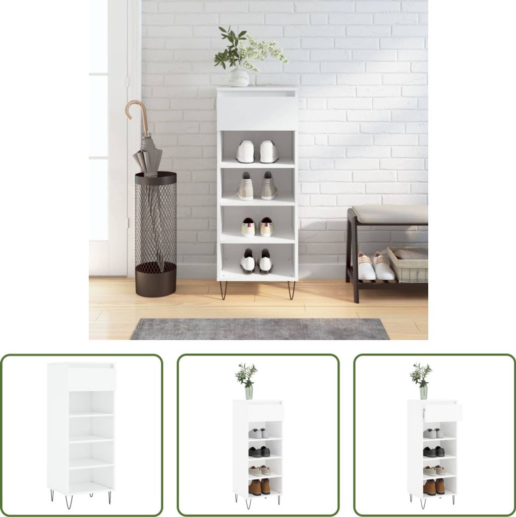 The Living Store Schuhschrank Hochglanz-Weiß 40x36x105 cm Holzwerkstoff