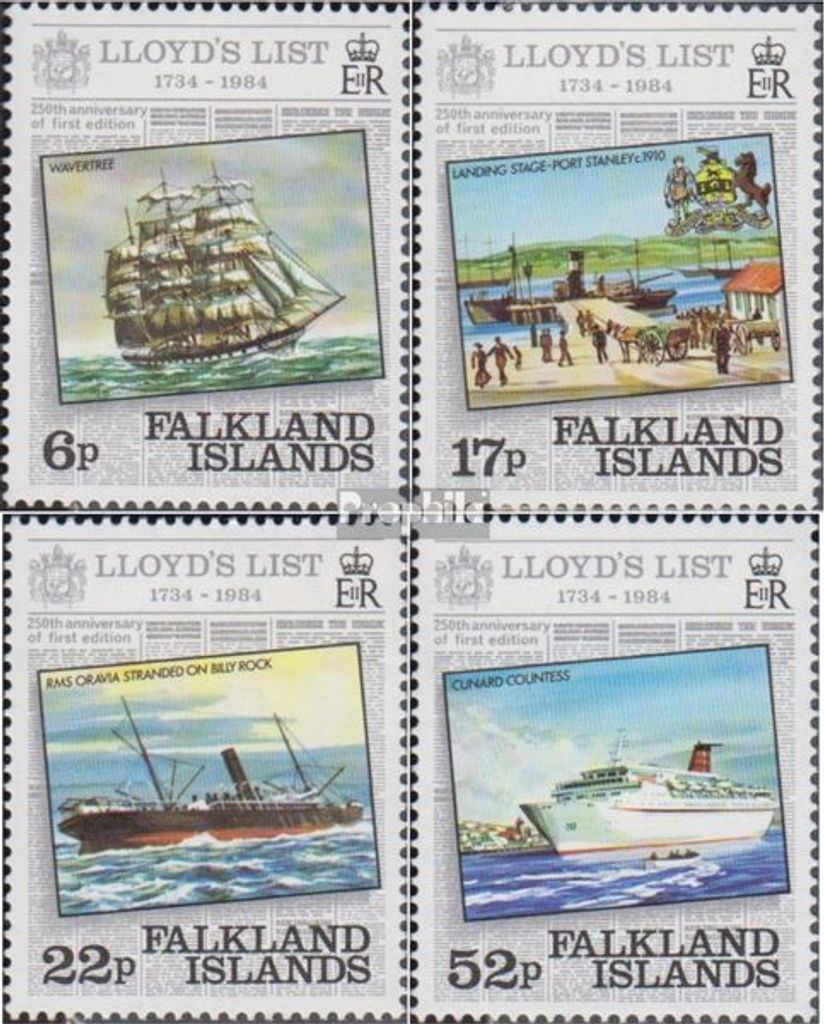 Briefmarken FalklanSteckanschlussln 1984 Mi 407-410 (kompl.Ausg.) postfrisch Lloyds Liste