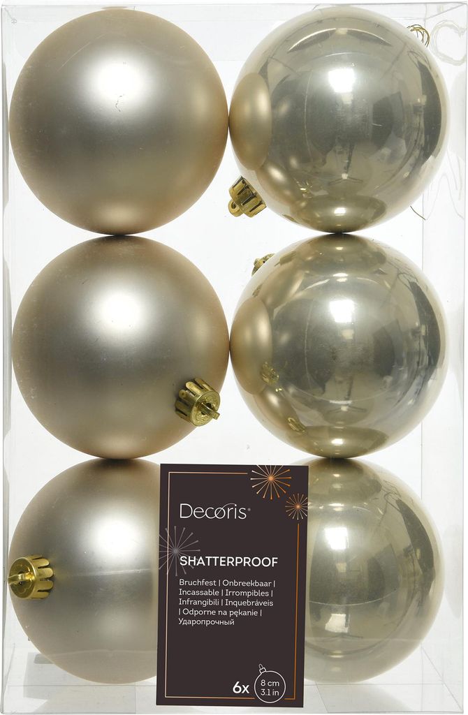 Weihnachtskugeln Kunststoff 8cm 6 Stück - Perle