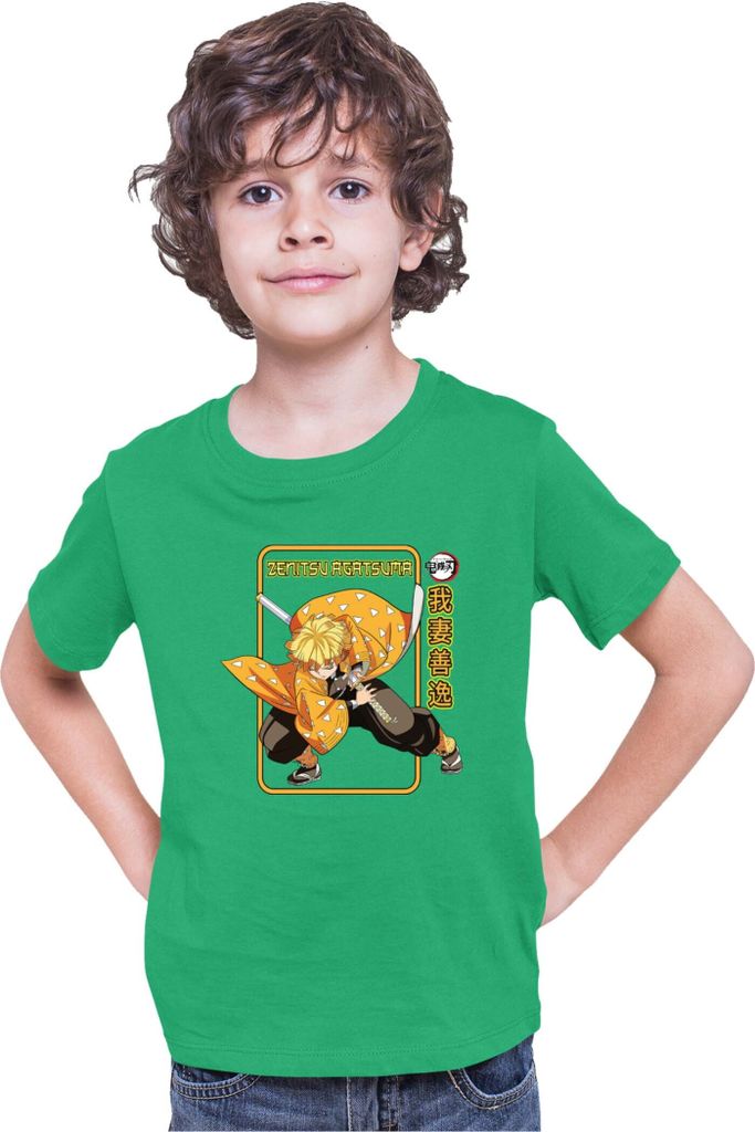 Kinder T-Shirt Demon Anime Slayer Kimetsu No Yaiba Zenitsu Agatsuma Pose, 7-8 Jahr - 128 / Grün