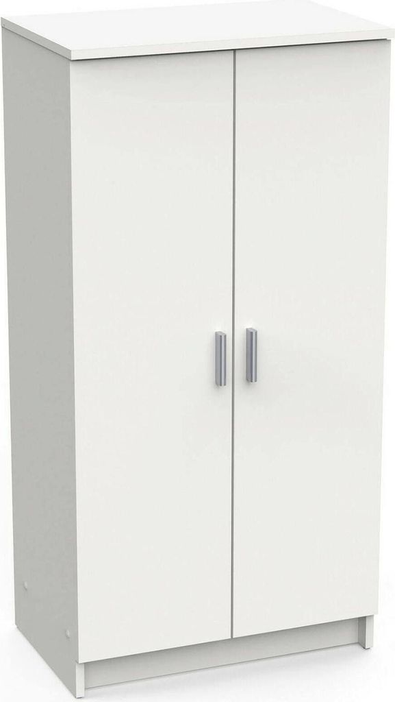 Multifunktions-Kleiderschrank mit zwei Türen mit sechs Einlegeböden, Farbe Weiß, Maße 55 x 108 x 36 cm