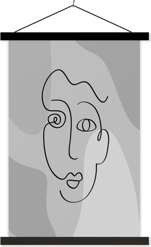 MuchoWow Textilposter Minimalismus - Linienkunst - Schwarz - Weiß 120x180 cm mit schwarzem Rahmen - Fotos