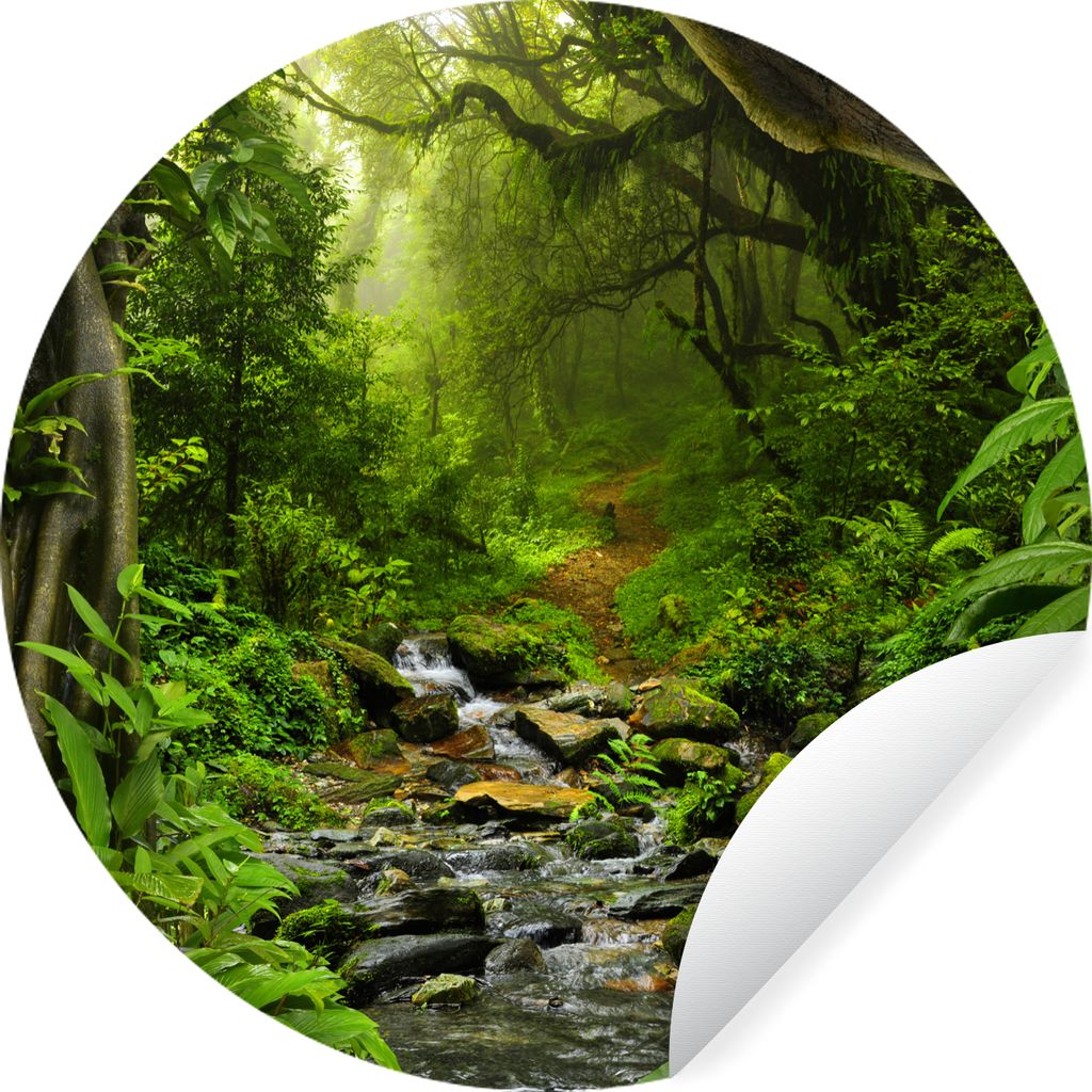 MuchoWow Runde Wandtattoo - Wandsticker Tapete Aufkleber Natur - Wasser - Dschungel - Wald - Tropisch Ø 80 cm Selbstklebend und Repositionierbar...