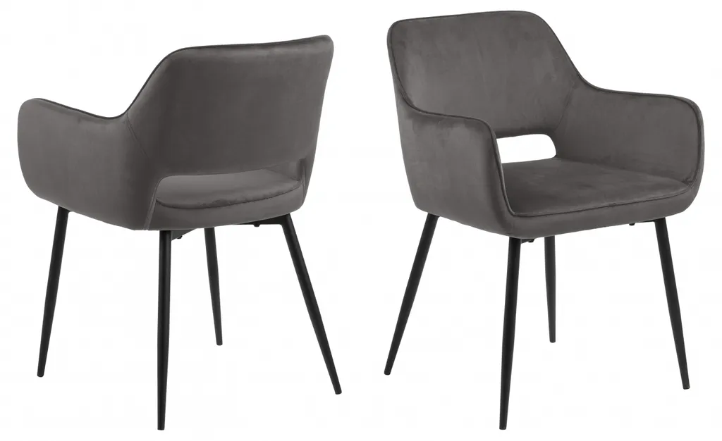 Chaise Ranja Textile Gris avec Accoudoirs et Pieds Robustes - Set de 2