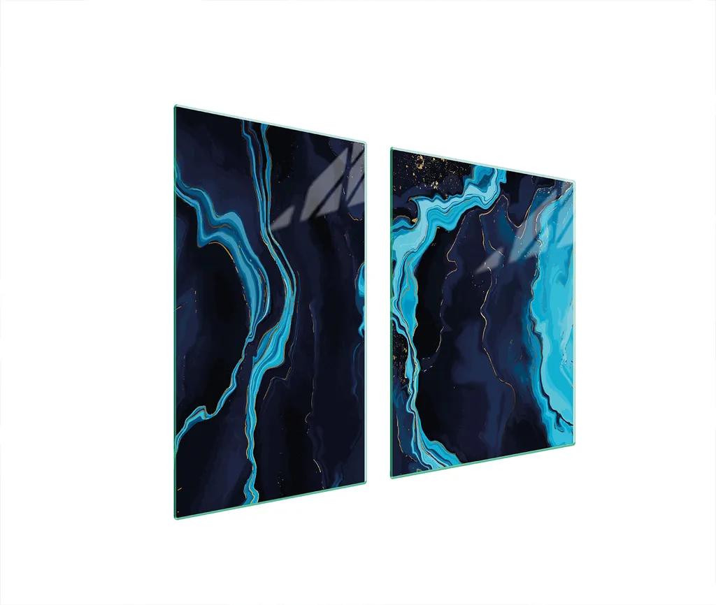 Set 2 Pezzi Copri Piano Cottura Marmo Blu 100x52 - Tagliere Design