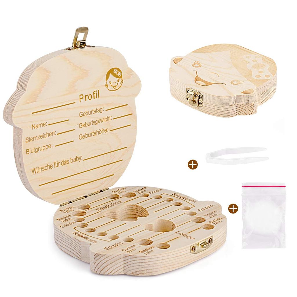 Baby Zahn Box Handgemachtes Rechteckiges Milchzahn-Aufbewahrungs Kästchen Aus Holz Für Kinder Zähne Haltbarer Sicherer Organizer 