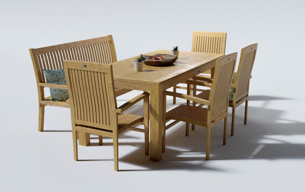 Teak Gartensitzgruppe Teakholz 4xSessel Bank Tisch 180 cm Gartenmöbel Esszimmer