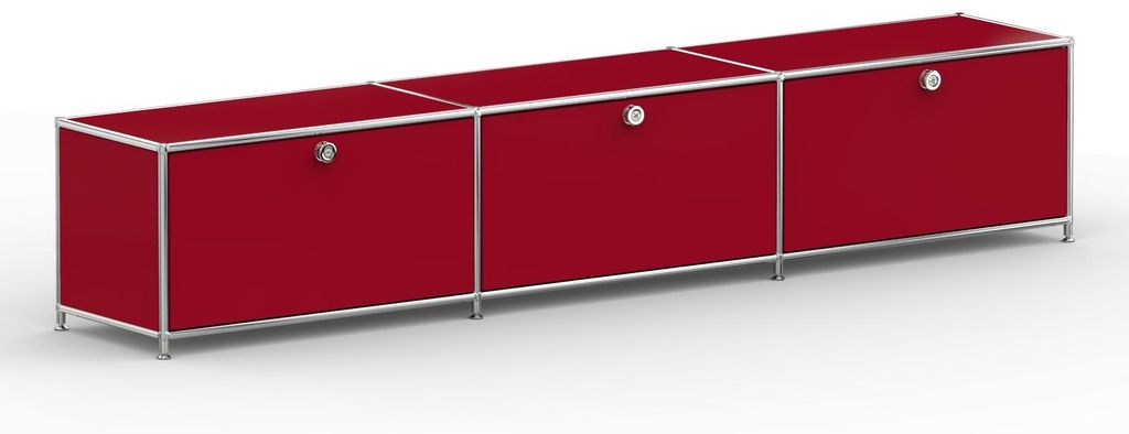 TV Board mit 3 Klappen & Schloss, Breite 227 cm, Rubinrot