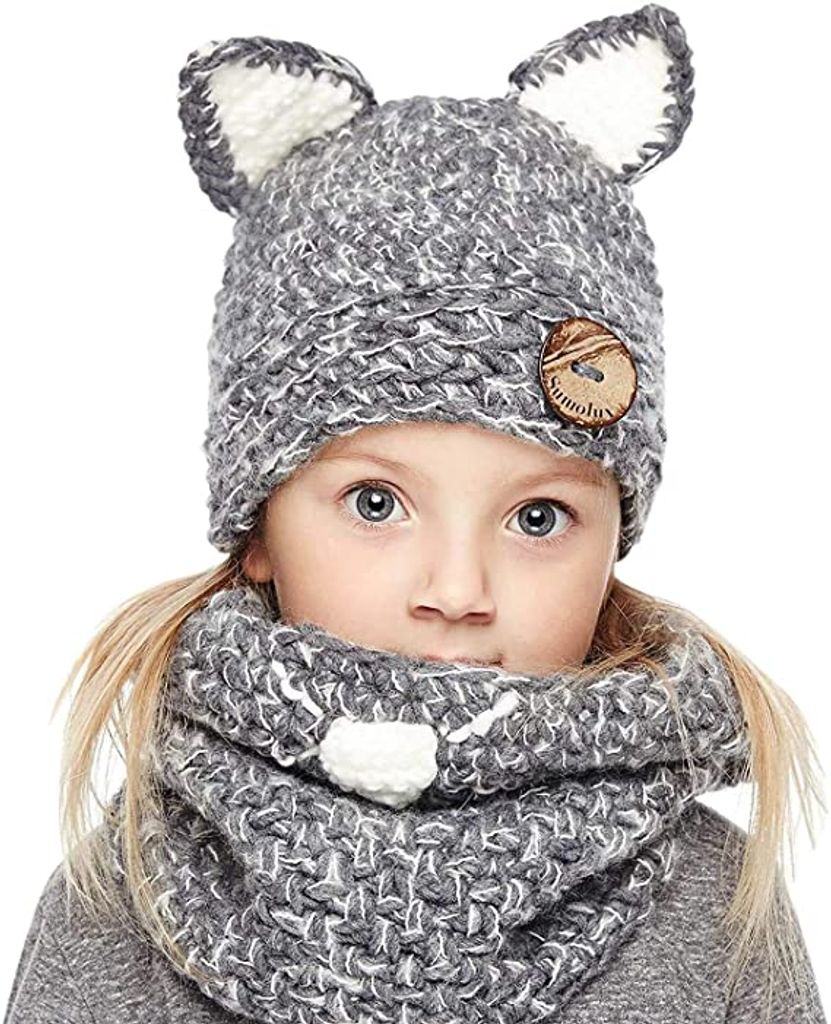 Schal Mütze gestrickte Kinder Wintermützen und Schal für Kinder 2-8 Jahre