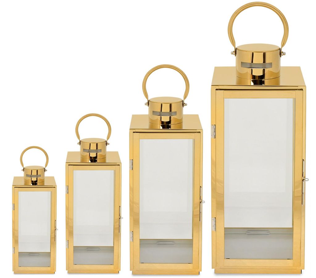 Laternen Set Gold Edelstahl 4er 38–77 cm Windlicht Garten Deko Grablicht