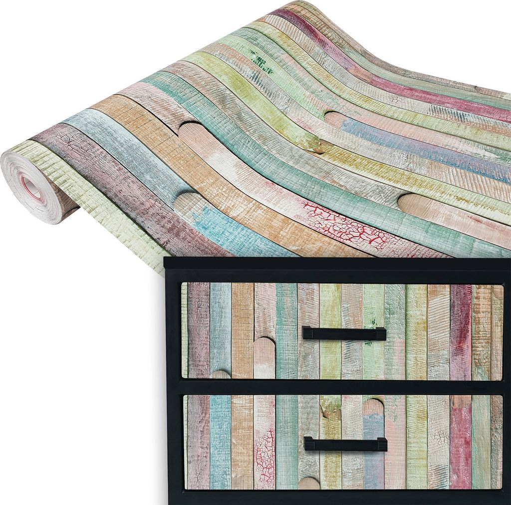 Klebefolie Möbel 45x100 cm - Bunte Holzbretter - Produktbild 