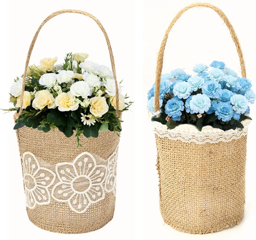 Jutekorb Blumenkorb aus Jutegewebe, europäischer Retro-Blumenkorb für Mädchen, deco decoratives