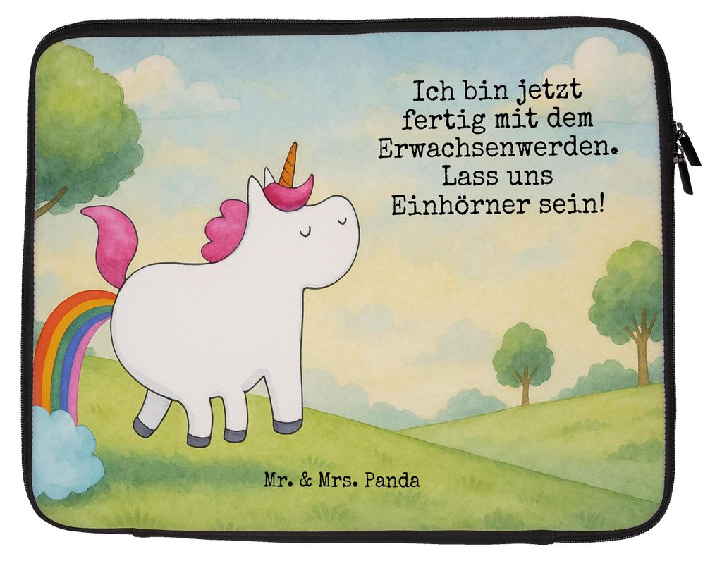 Mr. & Mrs. Panda Laptop Tasche Einhorn Pupsen Design 27 x 36 cm - Weiß - Geschenk, Freundin, Unicorn, Glitzer, Laptoptasche, Laptophülle, Sleeve,...