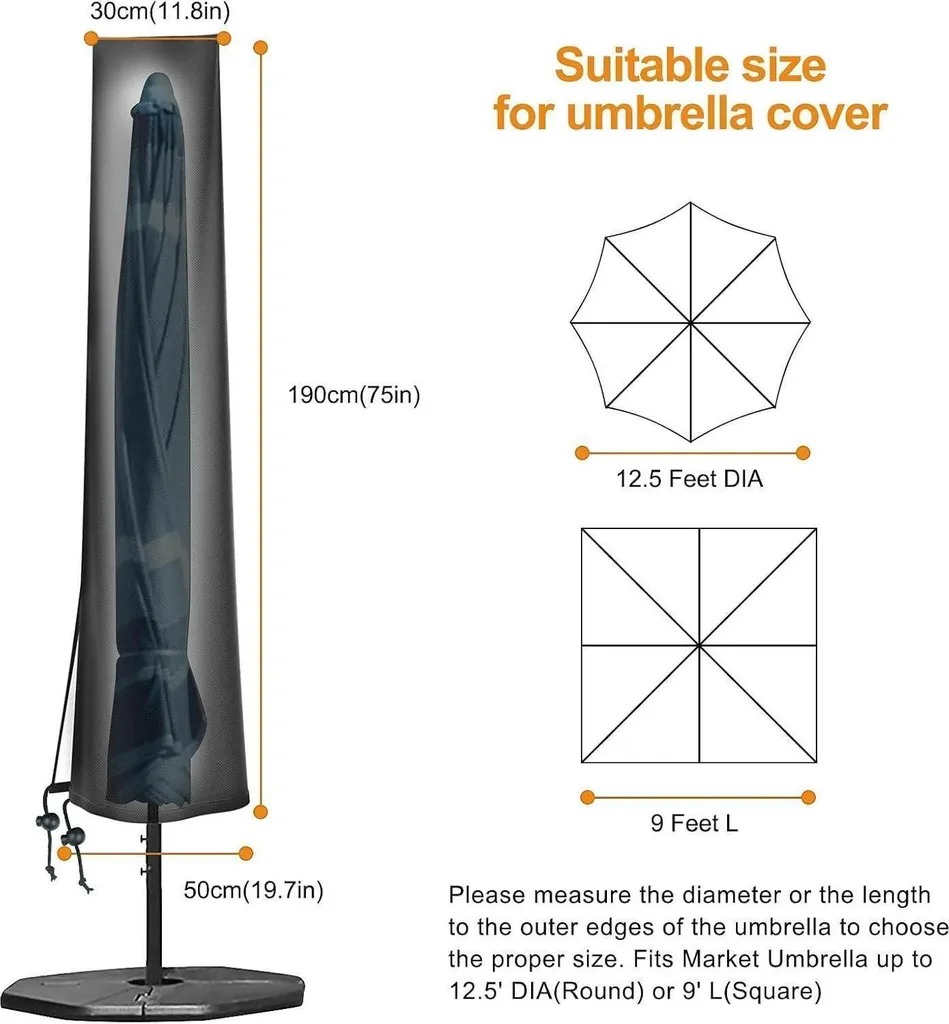 Couverture de Parasol Imperméable H190cm pour Modèle Déporté de 3m 4m