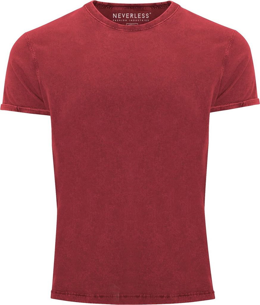 Cooles Angesagtes Herren T-Shirt Vintage Shirt Basic ohne Aufdruck Used Look Slim Fit Neverless rot L