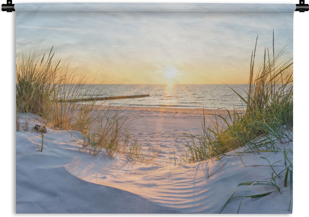 MuchoWow Wandteppich Wandbehang Strand - Sonne - Düne - Gras - Sand - Horizont 60x45 cm Tapisserie Dekoration Wandtuch - Das Schlafzimmer