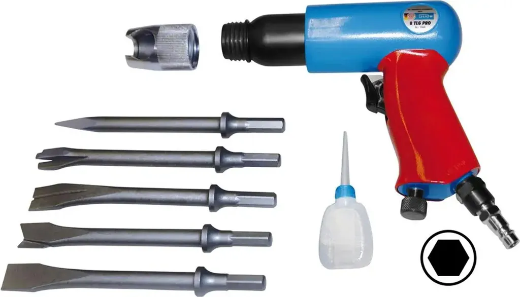 Marteau pneumatique pour carrosserie et maçonnerie avec 8 embouts variés