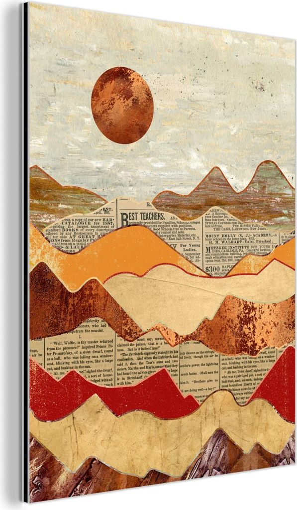 MuchoWow Wanddekoration Metall Metallbild Wandkunst 60x80 cm Vintage - Zeitung - Bronze - Abstrakt - Landschaft - Farben MuchoWow Aluminium Gemäld...