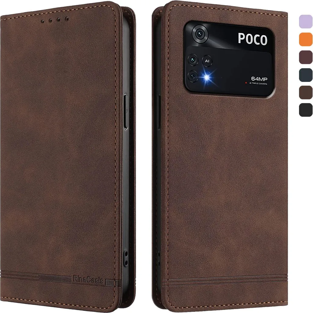 Offerta Custodia Poco M4 Pro 4G: Flip Marrone Economica e Robusta