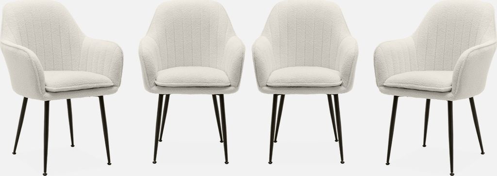 sweeek - 4er Set Bouclé Sessel mit Metallbeinen - Produktbild 