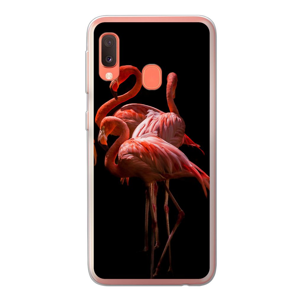 MuchoWow Handyhülle Schutzhülle Hülle für Samsung Galaxy A20e Flamingos - Vögel - Federn - Schwarz Silikon Softcase Handy Hülle - Abdeckung