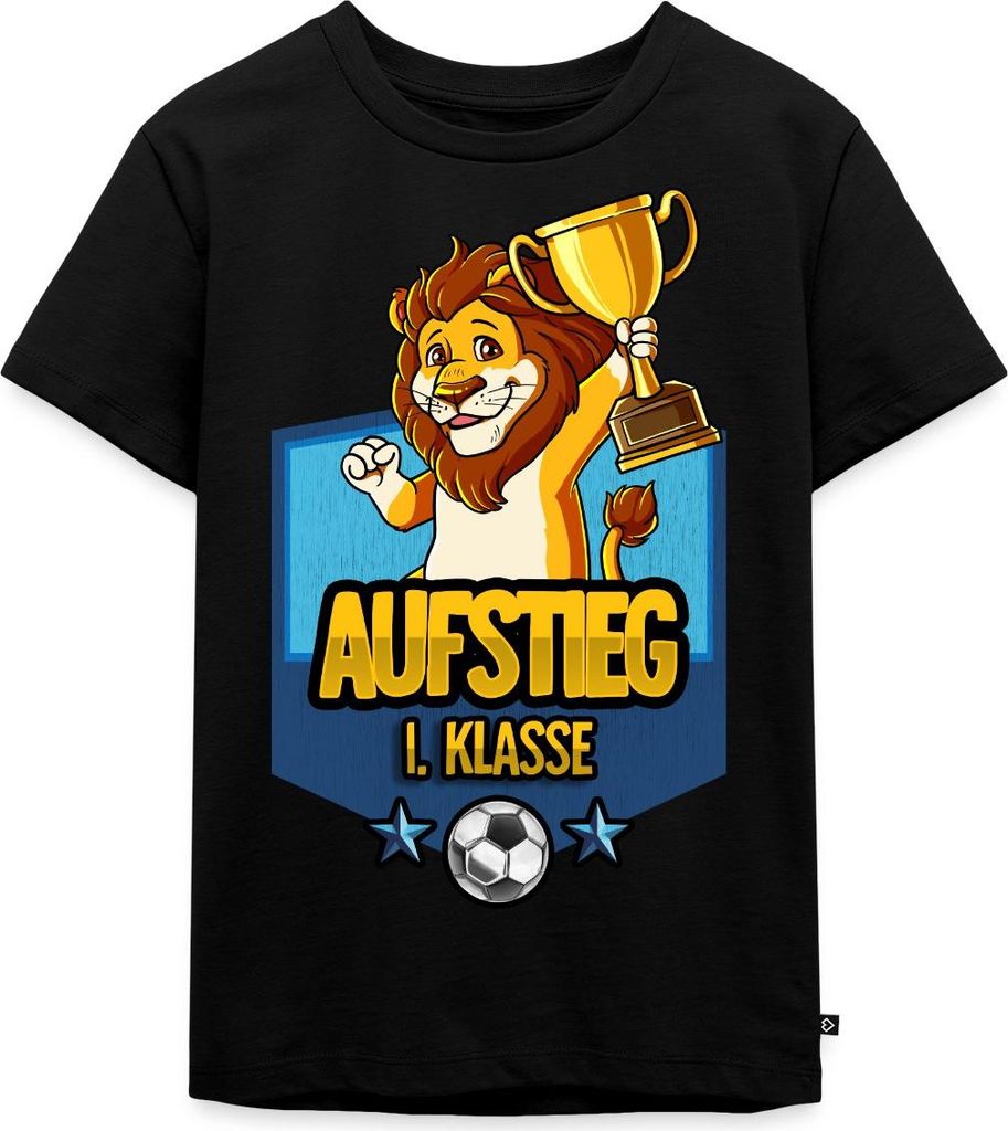 Spreadshirt Aufstieg 1. Klasse Schulanfang Fußball Löwe Kinder Premium T-Shirt, 98/104 (2 Jahre), Schwarz