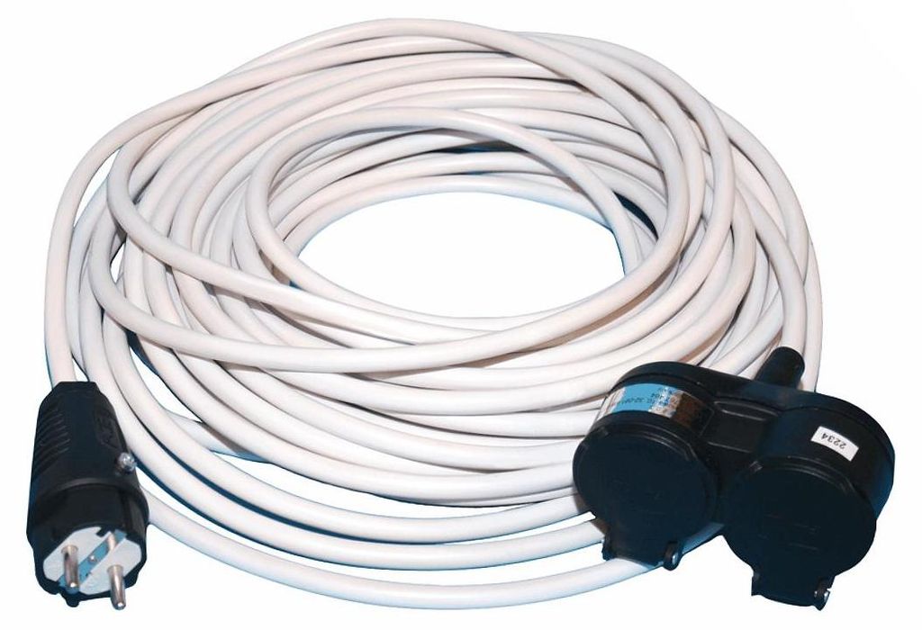 Verlängerungskabel PVC H05VV-F 3G2,5 Weiß mit Mehrfachverteiler 2-fach Steckdosen 20m