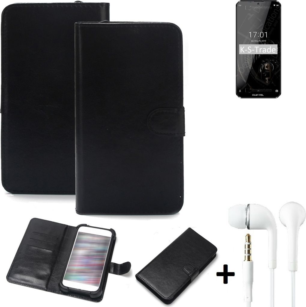 K-S-Trade Wallet Case Handyhülle kompatibel mit Oukitel K12 Schutzhülle Flip cover Flipstyle Tasche Hülle Flipcover Slim Bumper schwarz + in ear