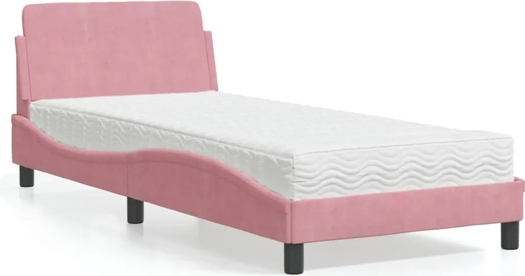 Lit une place 90x200 cm velours rose et matelas confortable Dover