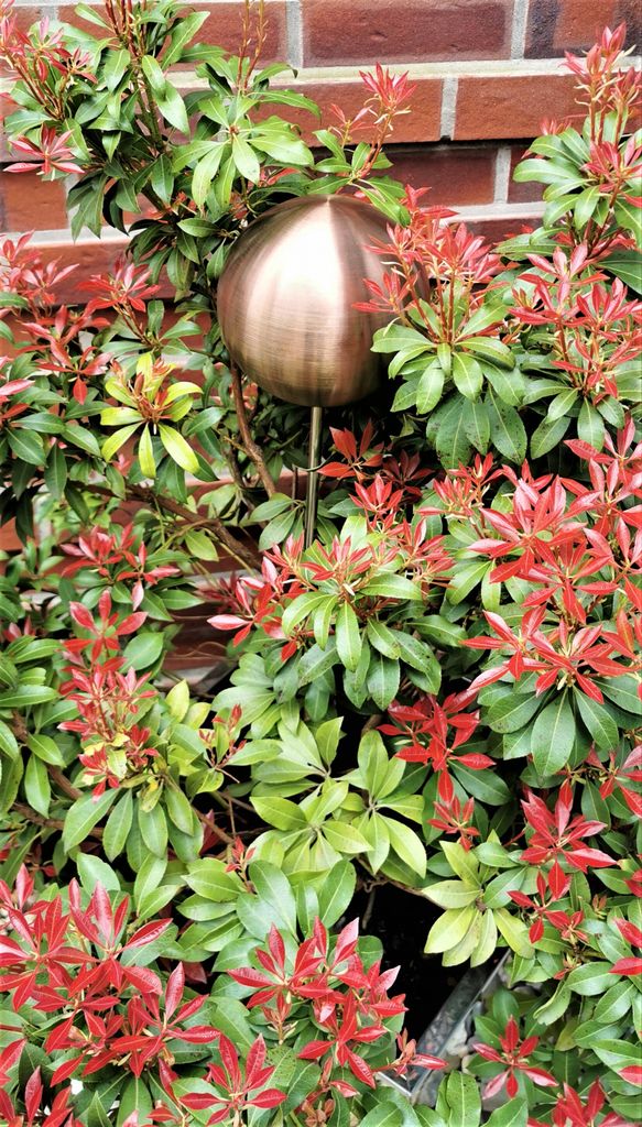 Rosenkugel 15 cm Edelstahl golden rose matt gebürstet mit Stab 80 cm