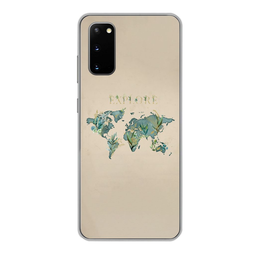 MuchoWow Handyhülle Schutzhülle Hülle für Samsung Galaxy S20 Weltkarte - Pflanzen - Wasser Silikon Softcase Handy Hülle - Bild