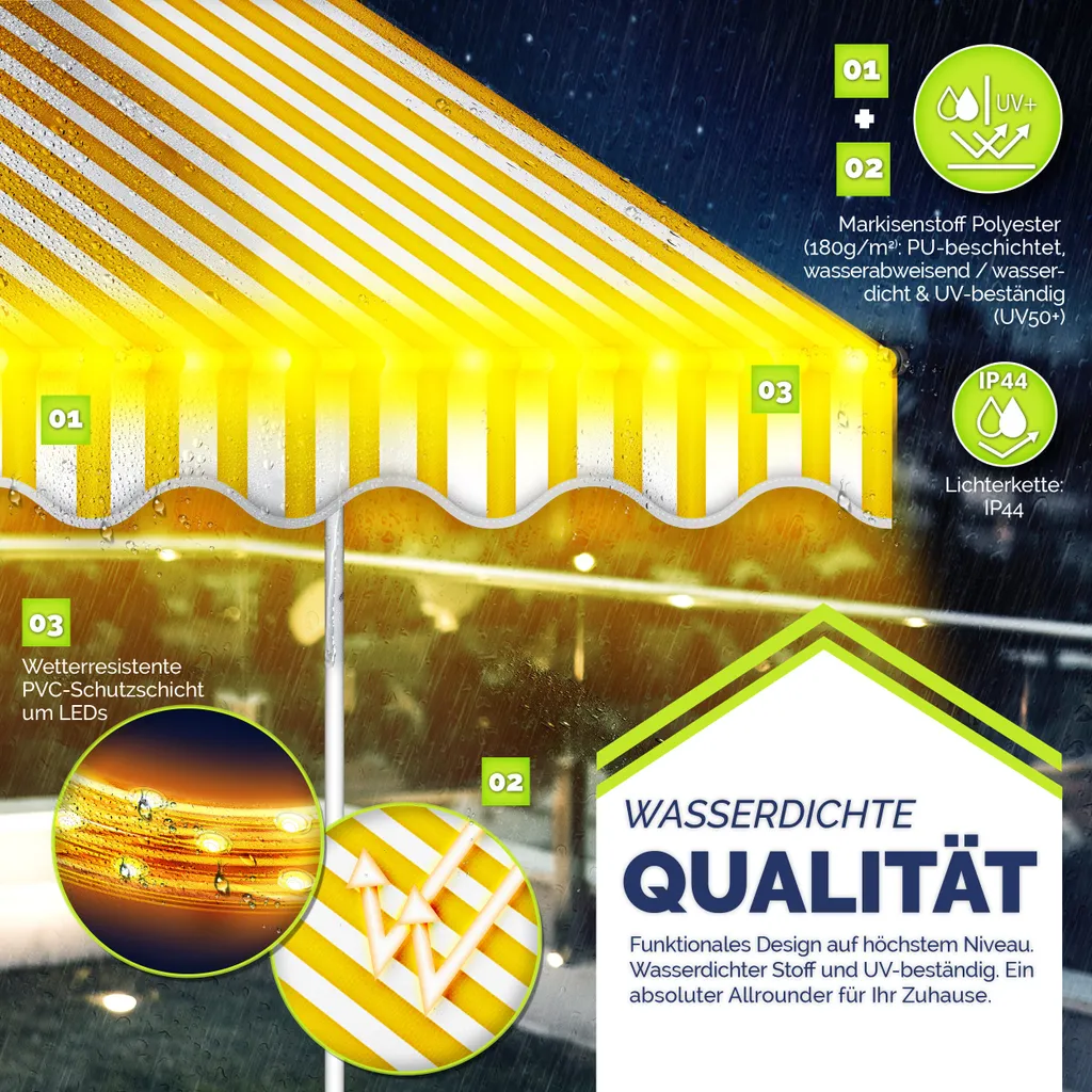Tenda Parasole Balcone 250 cm tillvex Senza Trapano Luci LED - 6