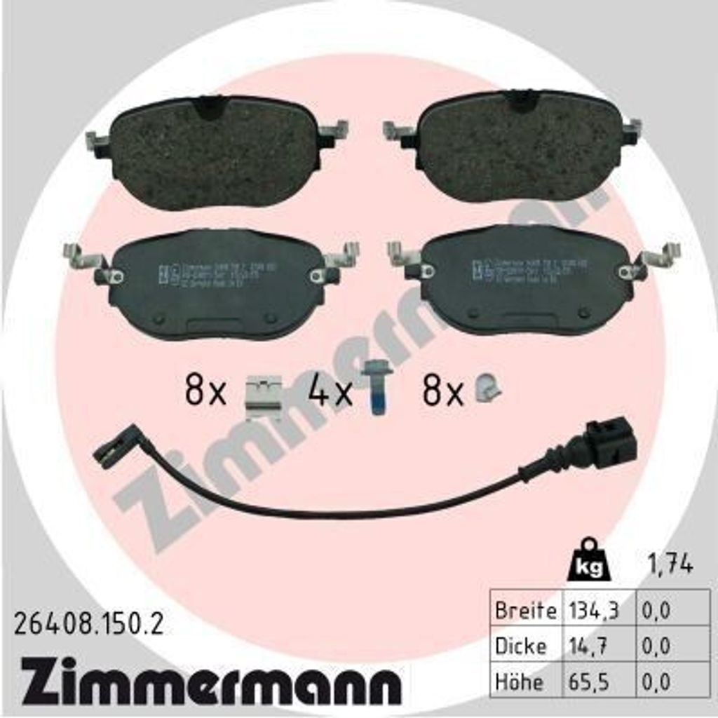 ZIMMERMANN Bremsbeläge Satz Vorne Bremsklötze für VW ID.3 (E11) 26408.150.2