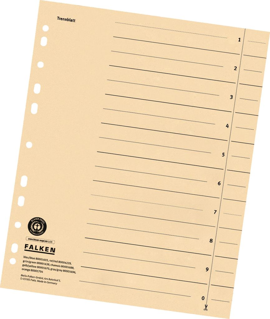 100 x FALKEN Trennblätter DIN A4 liniert Chamois